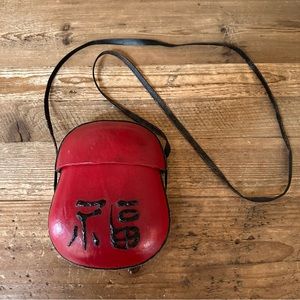 VTG Peter Pinter Handcrafted Red Leather Crossbody Bag Hard Shell Asian Unique!